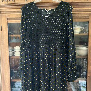 BeachLunchLounge Black Smocked Polka Dot Dress Size Large